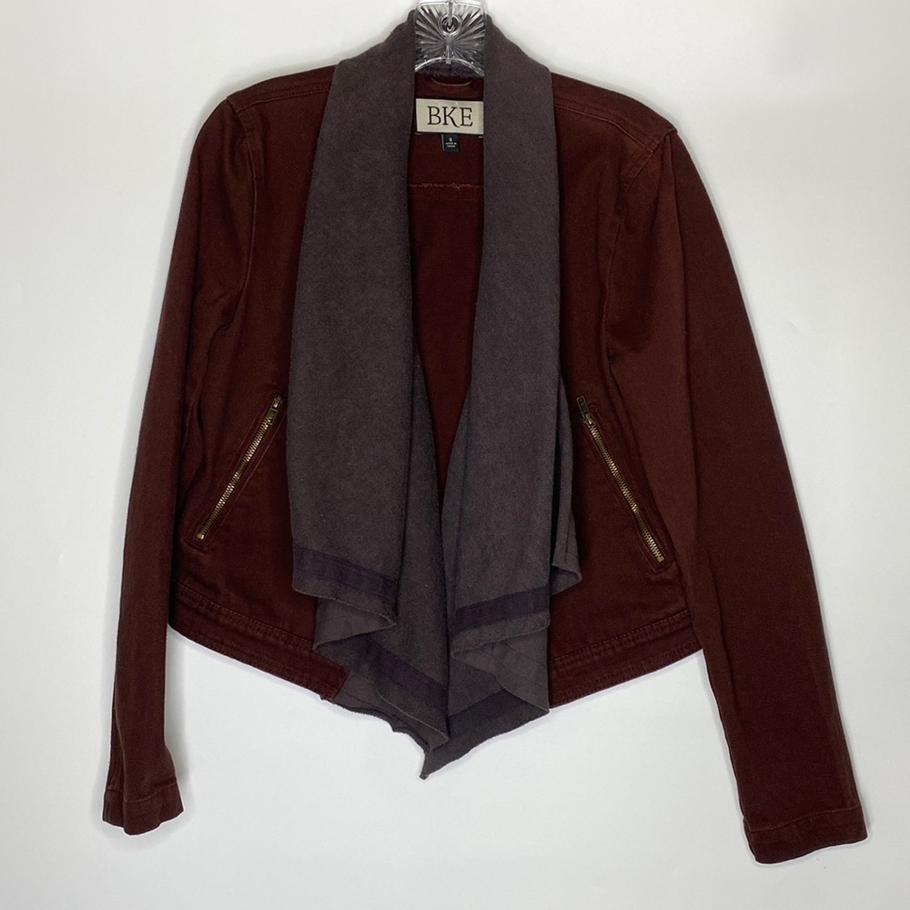 BKE Burgundy Cropped Draped Moto Jacket Small